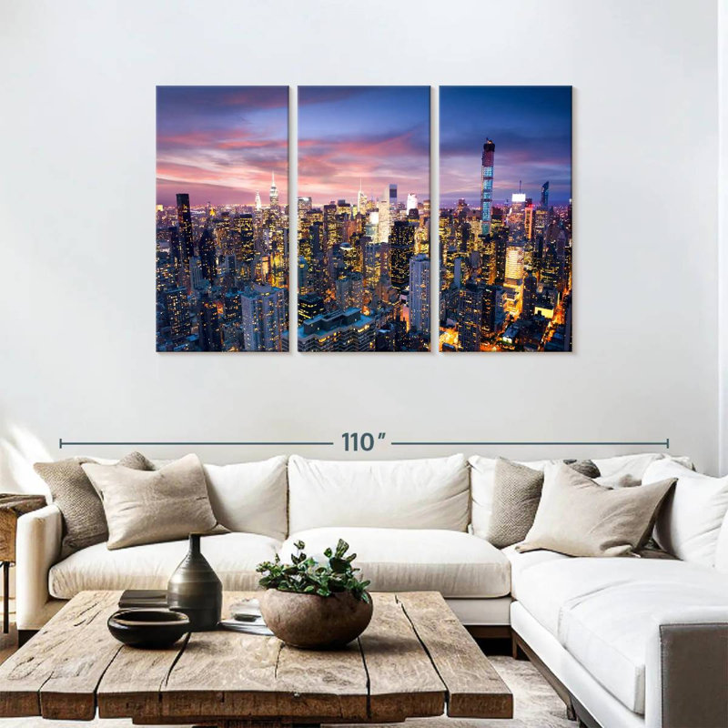 Paysage urbain de Sirci, New York, la nuit, H 48 po x l 74 po