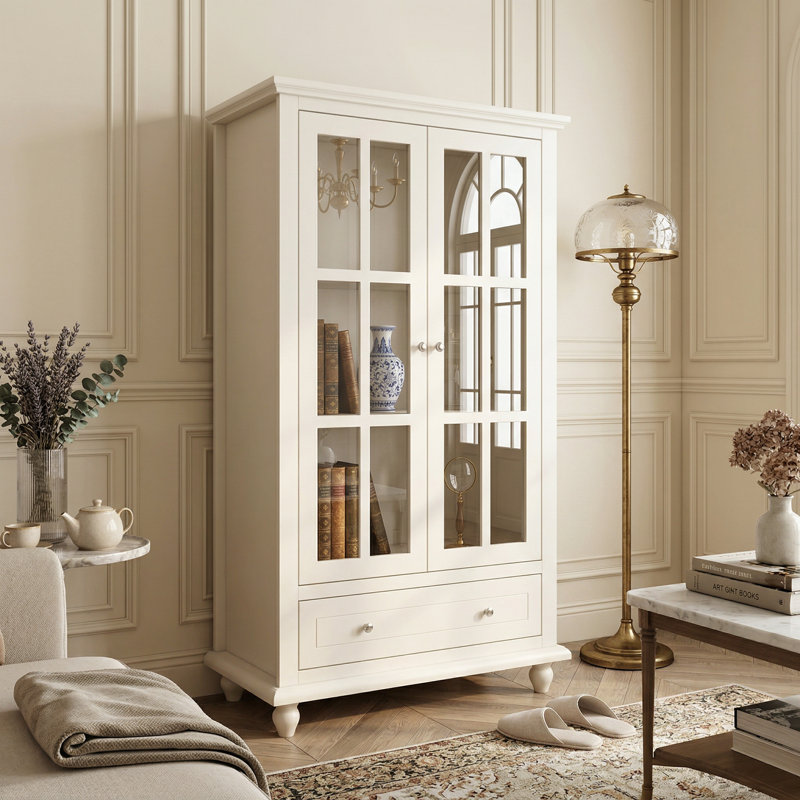 Bibliothèque de rangement en verre Elzadie, Blanc