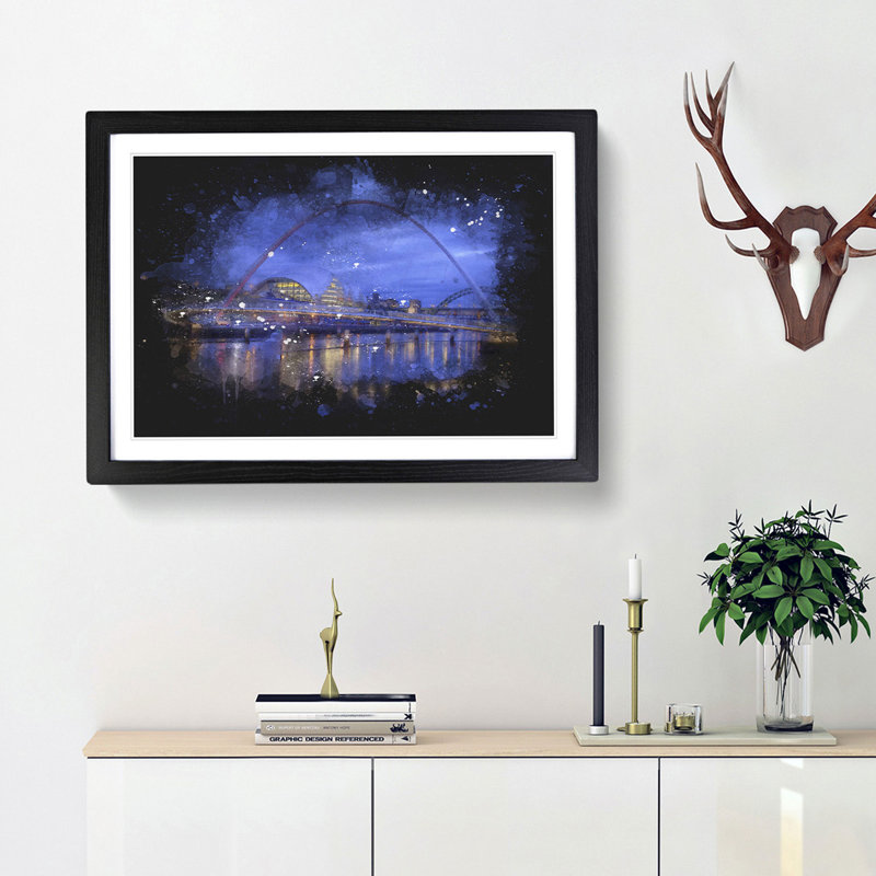Millennium Bridge In Newcastle - Single Picture Frame Print on MDF, 45cm H x 63cm W x 2cm D, Black Framed