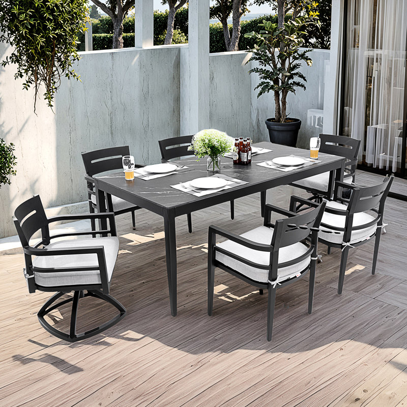Ensemble de salle à manger d'extérieur moderne 7 pièces, Marbre noir