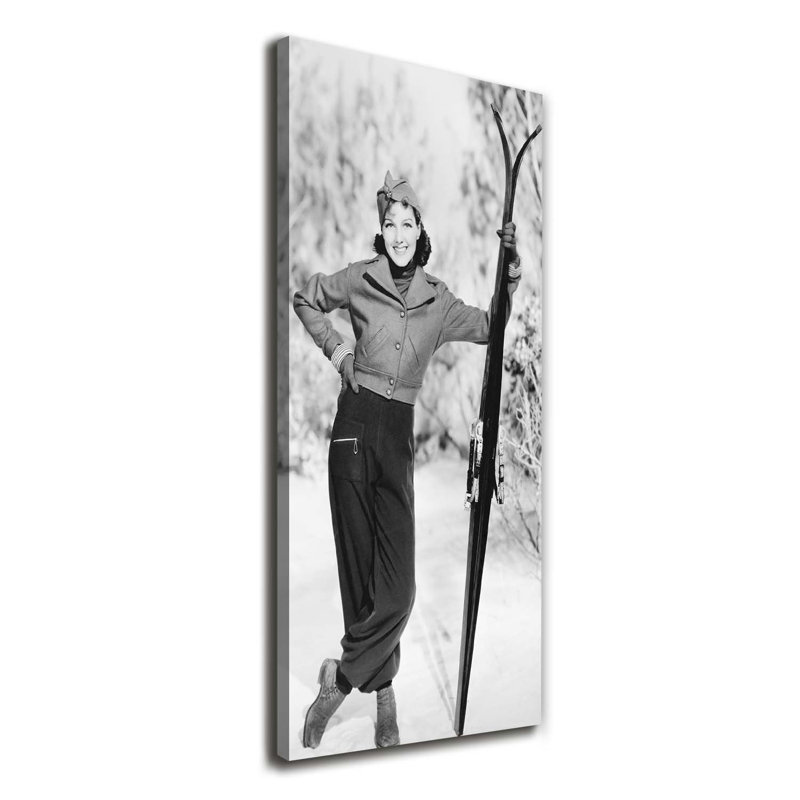Woman With Skis - Wrapped Canvas Print