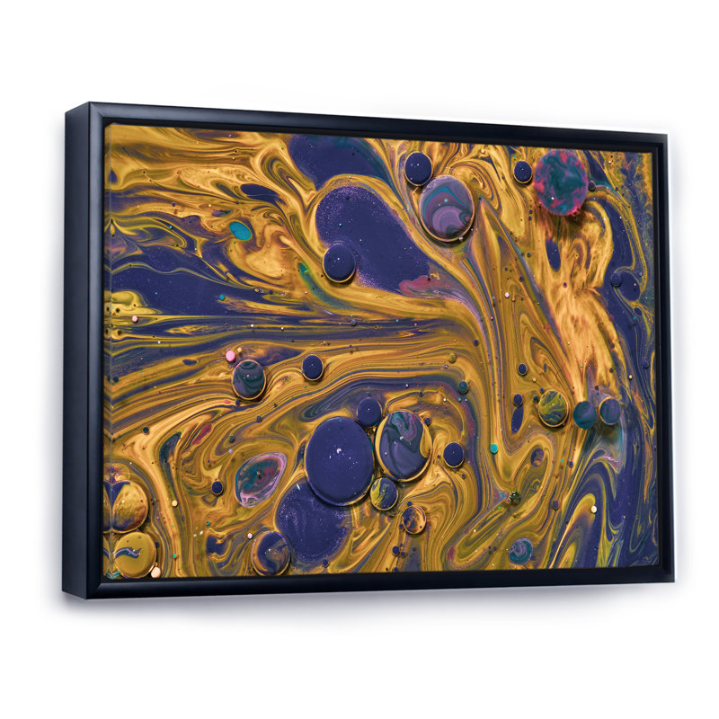 Art en acrylique jaune et bleu, H 16 po x l 32 po x P 1,5 po, Toile avec cadre flottant noir