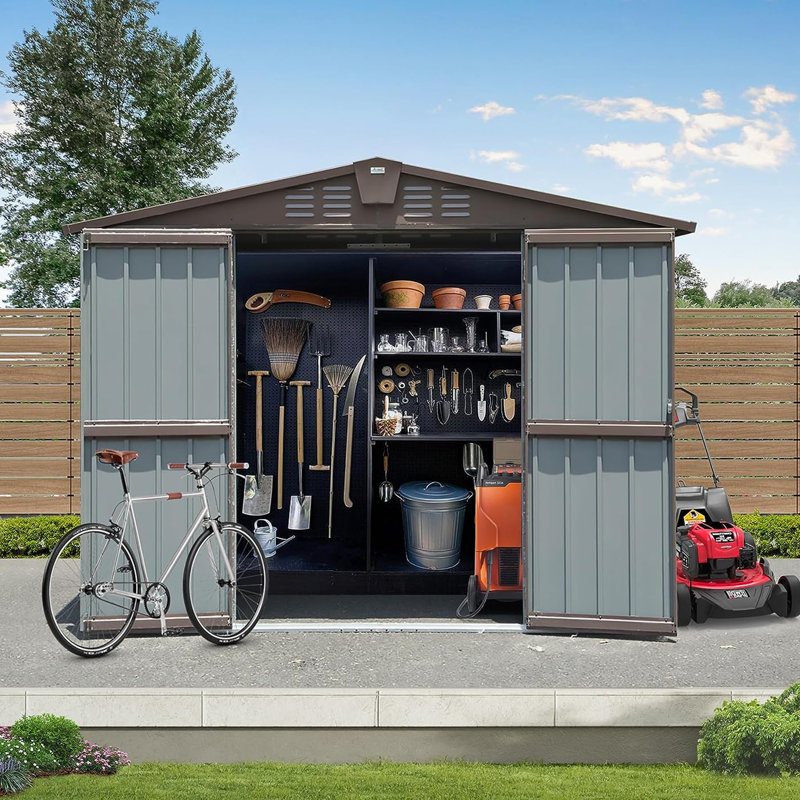 Unité de rangement extérieure 8,2 pi x 6,2 pi - Métal acier pour portes de jardin à double verrouillage et évents d'aération