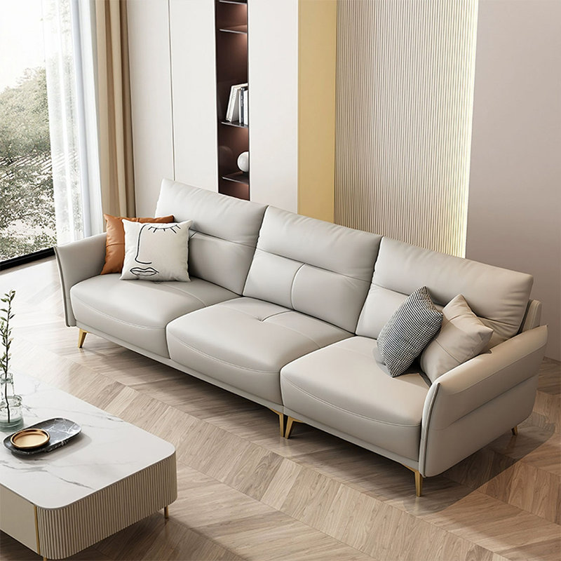Canapé modulaire gris en cuir véritable, H 35,43 po x l 110,24 po x P 38,19 po