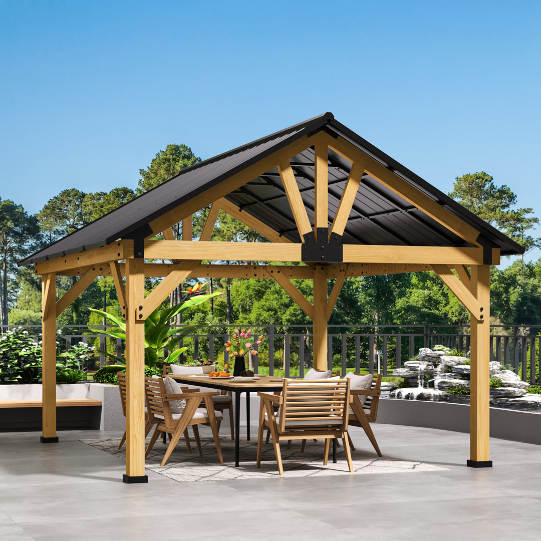 Hardtop 15 Ft. W x 13 Ft. D Solid Wood Patio Gazebo Joyside