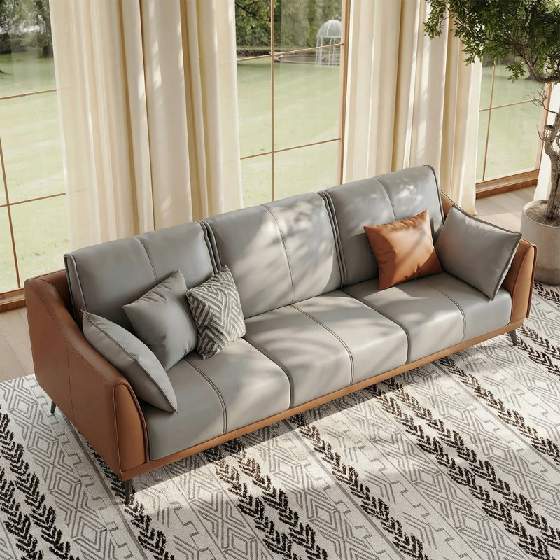 Modern Orange Faux Leather 83.4" Sofa With Streamlined Silhouette