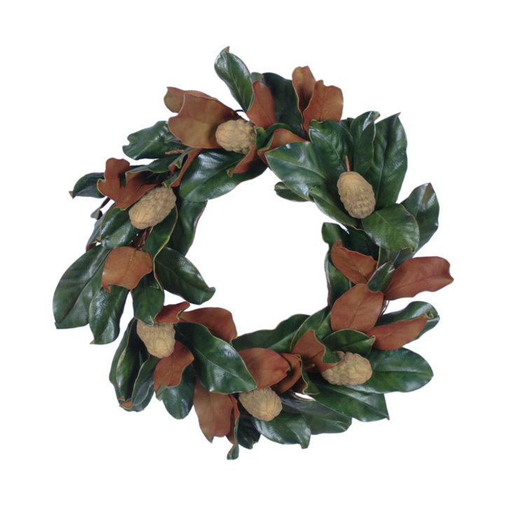 The Holiday Aisle® Handcrafted Faux Magnolia 24'' Wreath 