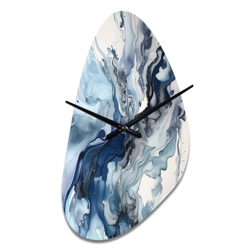 Bleu et gris Elixir II éthéréen - horloge murale asymétrique abstraite, Moyenne
