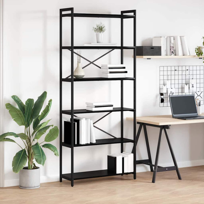 Steel Bookcase, Black, (5 Shelves) 188cm H x 80cm W x 30cm D
