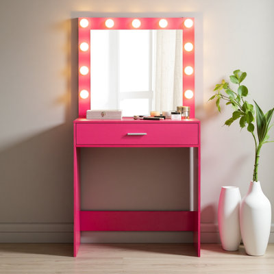 Vanity Desk With Mirror And Lights, Dressing Table With Large Drawer, 1 Level Storage Dresser & 3 Lighting Modes Adjustable Brightness