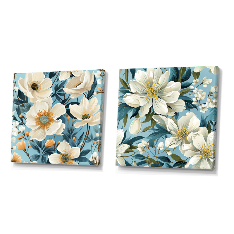 Montclaire - Ensemble de 2 collages floraux carrés, H 30 po x l 61 po, Toile tendue