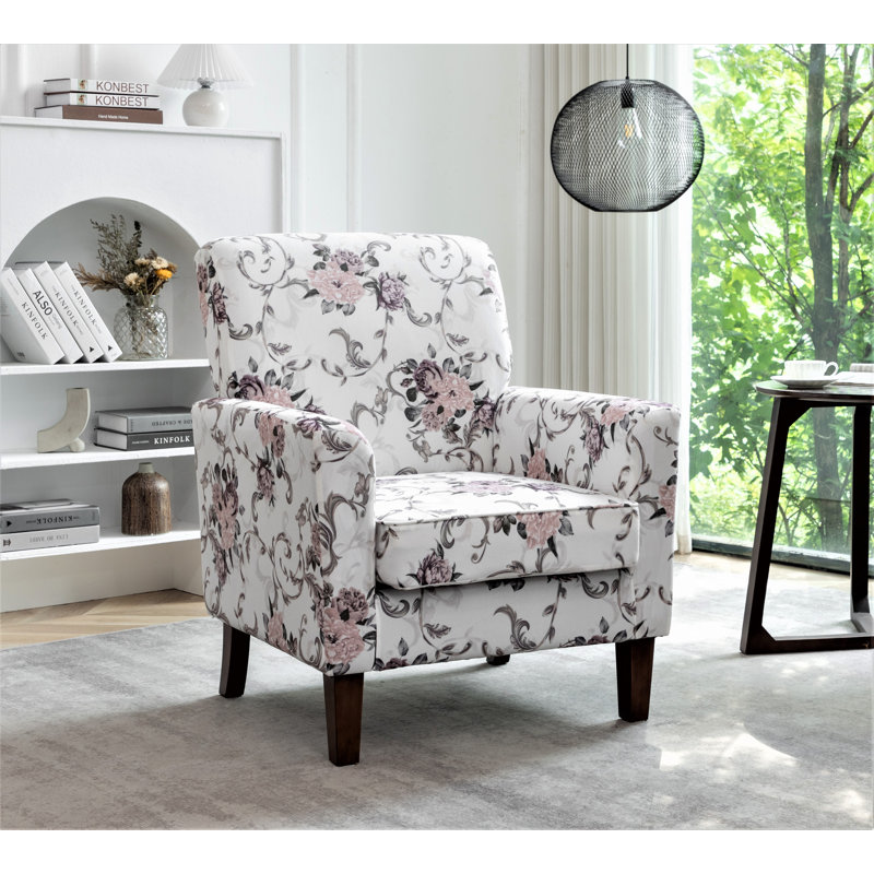 Chaise avec accoudoirs en mélange de polyester à motifs, structure en bois de bouleau massif avec pieds fuselés bruns, chaise d'appoint rembourrée de mousse avec garniture pour le bureau du salon