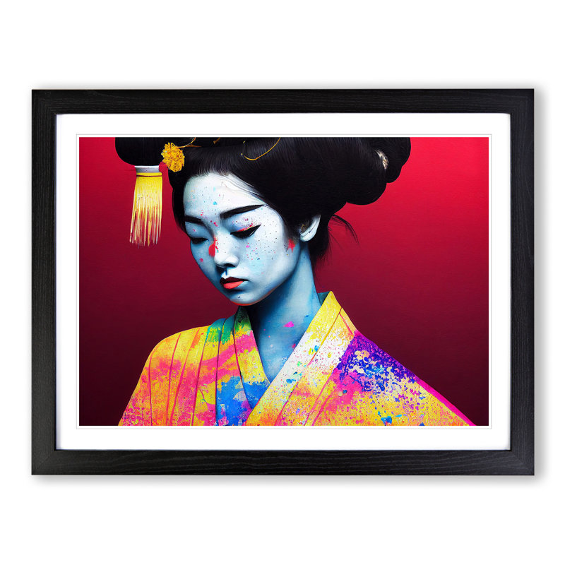 Colourful Geisha Vol.3 - Single Picture Frame Print, 34cm H x 46cm W x 2cm D, Black Framed