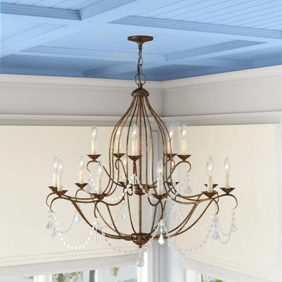 Lustre à 15 lumières de style bougie avec accents de cristal Abdel-Rahman