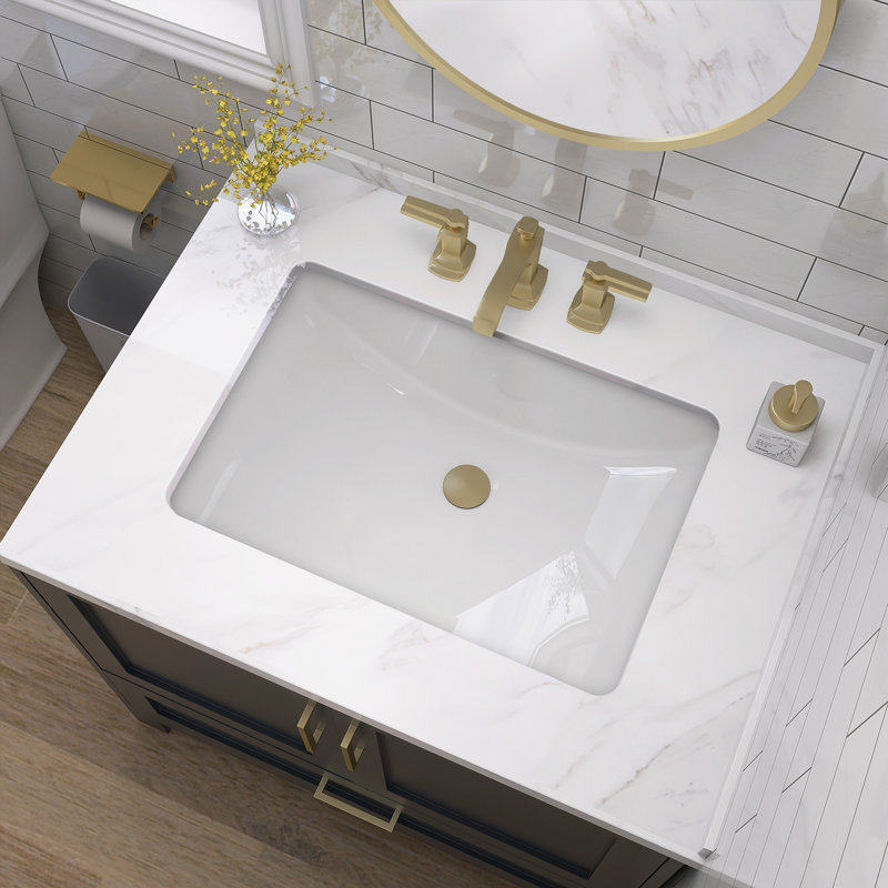 20 po Lavabo de salle de bain rectangulaire en L blanc avec lavabo vasque encastrable en céramique blanche avec trop-plein sous le comptoir