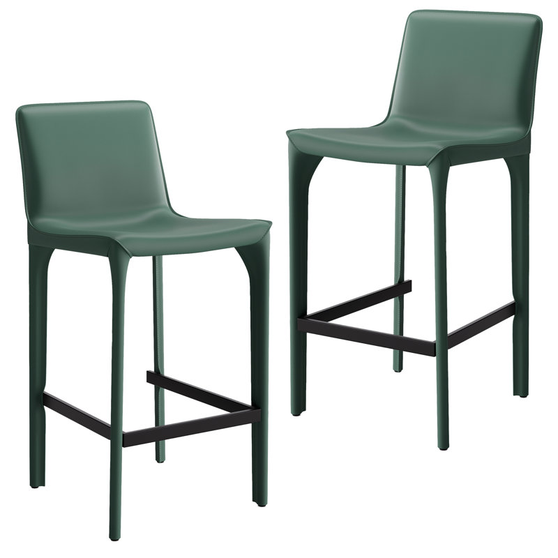 Tabouret de bar H 26 po entièrement assemblé, tabouret de bar rembourré en cuir Saddle avec siège rembourré, tabouret de bar à hauteur de comptoir avec repose-pieds à structure en métal pour îlot de cuisine, vert