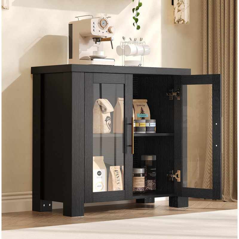 Buffet avec rangement, bahut avec portes en verre trempé, Noir