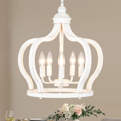 Andelain 5 - Light 17"W Dimmable Candle Style Geometric Chandelier with Distressed Wood Accents
