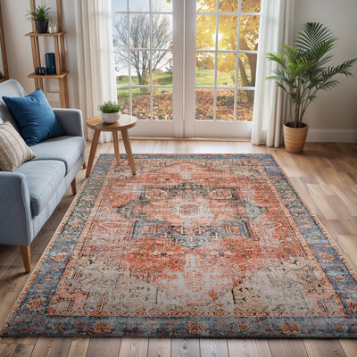 Machine Washable Traditionnal Boho Brown Tan Ivory Area Rug