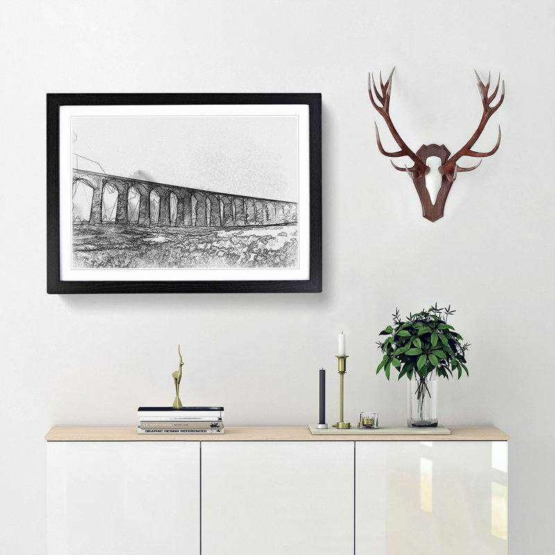 The Ribblehead Viaduct in Yorkshire in Abstract - Picture Frame Graphic Art Print, 40cm H x 60cm W, Black