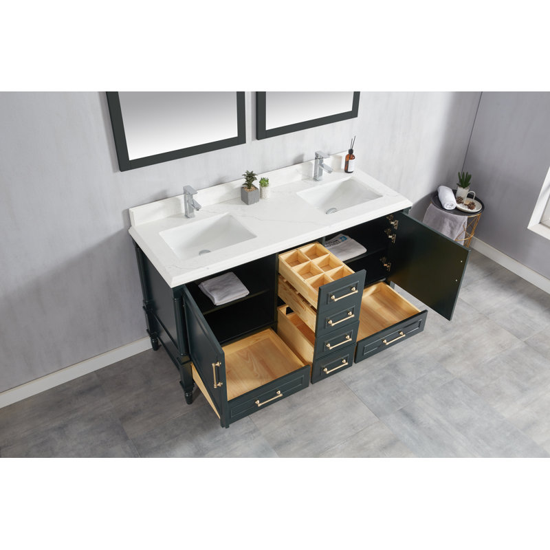 Ensemble de meuble-lavabo double 60 po Flavell, Bord à double gorge blanc