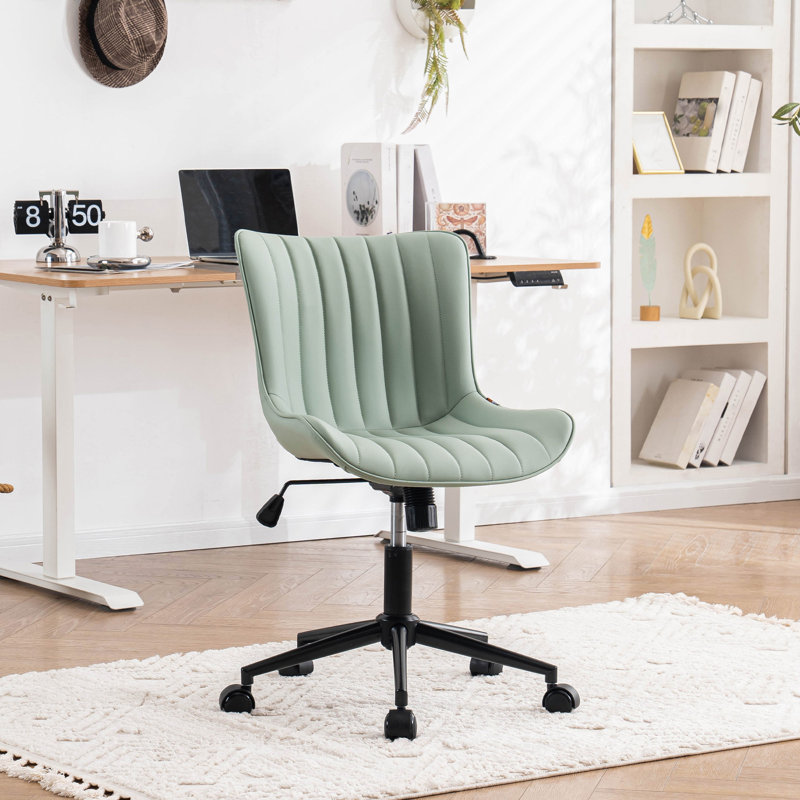 Brionni Genuine Leather Swivel Task Chair with Casters, Mint Green
