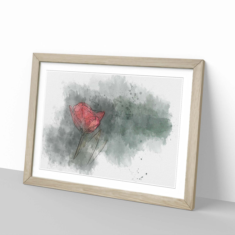 Lone Red Tulip in Abstract - Picture Frame Graphic Art Print, 35cm H x 50cm W x 2cm D, Oak