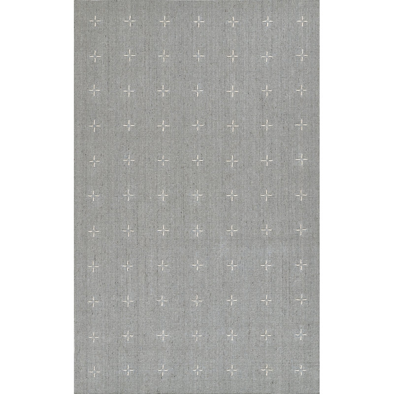 Patton Geometric Wool and Polyester Hand Loomed Light Blue Area Rug 3'6" X 5'6", Rectangle 5' x 8'
