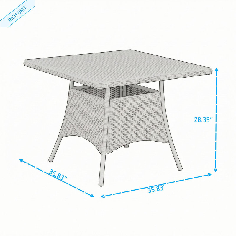 Table de salle à manger carrée en osier avec plateau résistant à l'eau pour l'extérieur