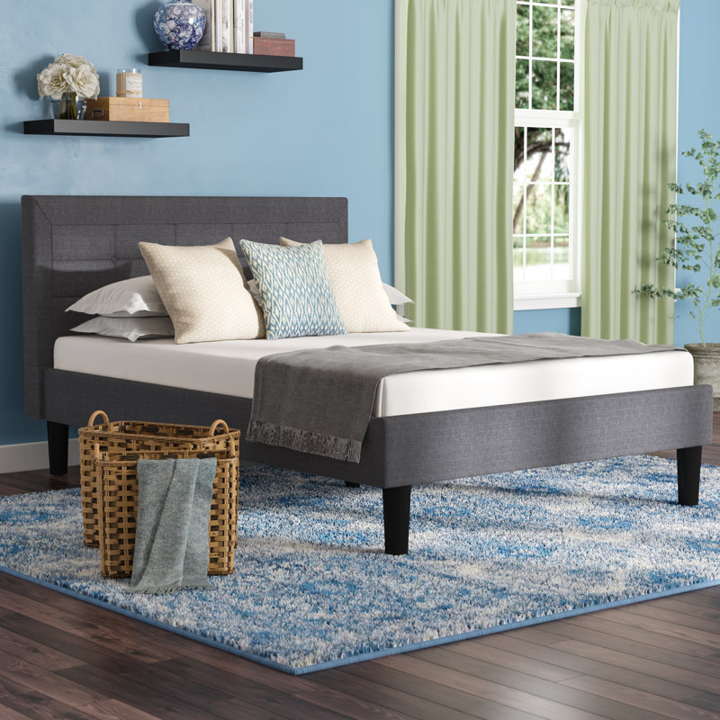 Mueller Upholstered Metal Platform Bed, Gray, King