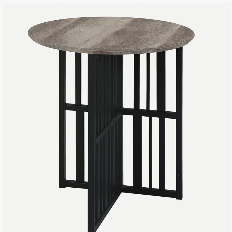 Table d'appoint en chêne vintage et noire, avec base à double colonne