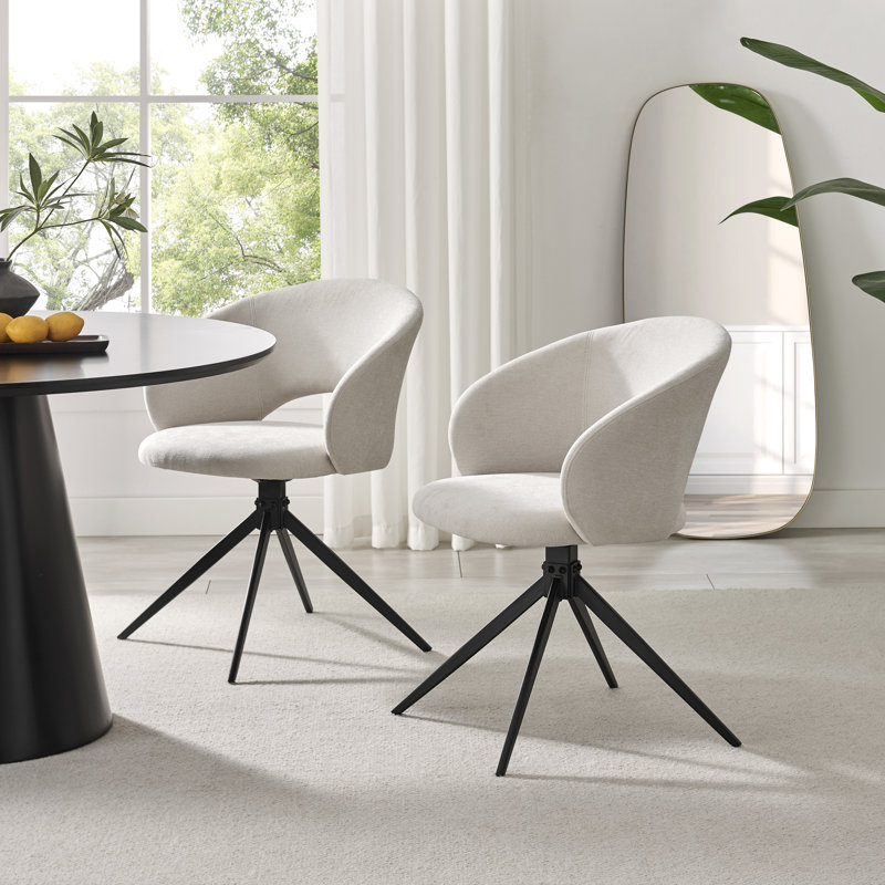 Biljana Luxury Fabric Upholstered Swivel Dining And Office Chairs With Metal Legs, Cream