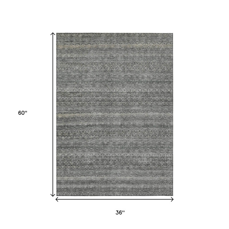 Tapis intérieur lavable rayé 3 pi x 5 pi étain et gris