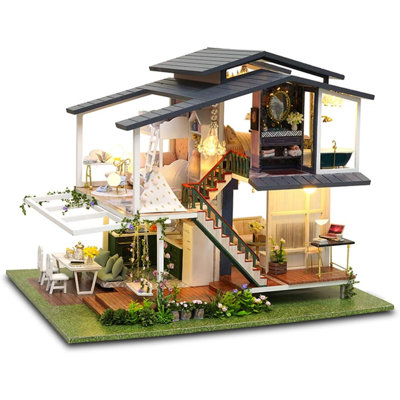 Miniature Dollhouse Kit with Musical Function – 1:24 Scale Monet's Garden Mini House – Handmade DIY Craft Kit for Adults – Collectible Dollhouse Gift for Birthday Christmas