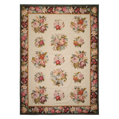 9'x12'6" Ivory Hand Woven Needlepoint Wool Asmara Design Area Rug