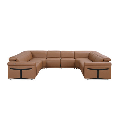Stanwinn 8 – Piece 4 Power Reclining Top Grain Italian Leather Sectional with Power Headrest