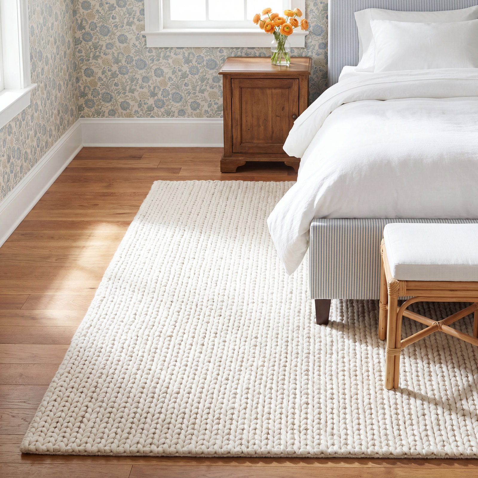 Hiram Beige Hand-Woven Wool Rug, Rectangle 7'9" X 9'9"