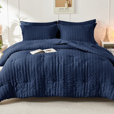 HYMOKEGE Seersucker Comforter Set, All Season Bedding Set, Luxury Bed in a Bag for Bedroom