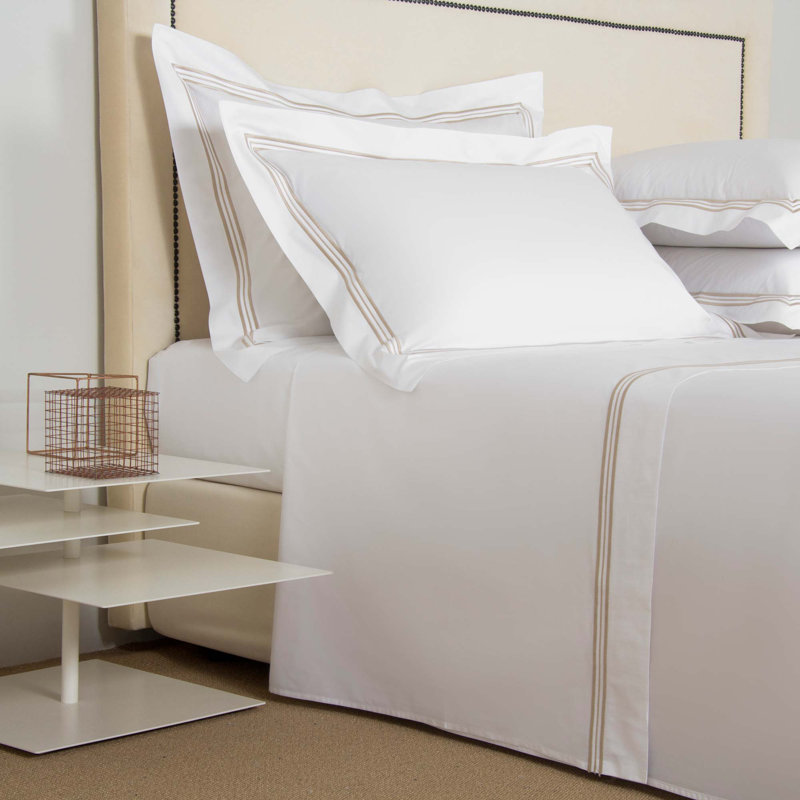 Triplo Bourdon Sheet Set, White/Savage Beige, King