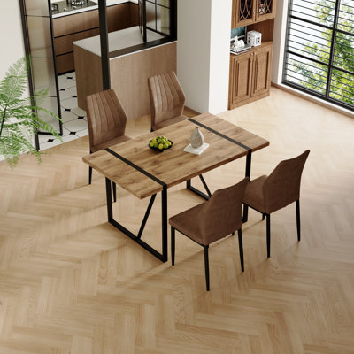55.1" Modern Industrial Dining Table Set With PU Leather Chairs, Kitchen & Dining Room Set, 4 Or 6 Chairs
