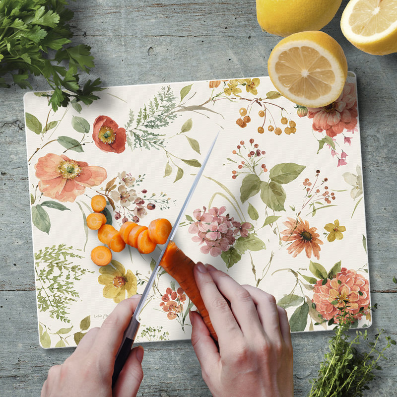 Floral Tempered Glass Rectangular Cutting Board 10" x 8"