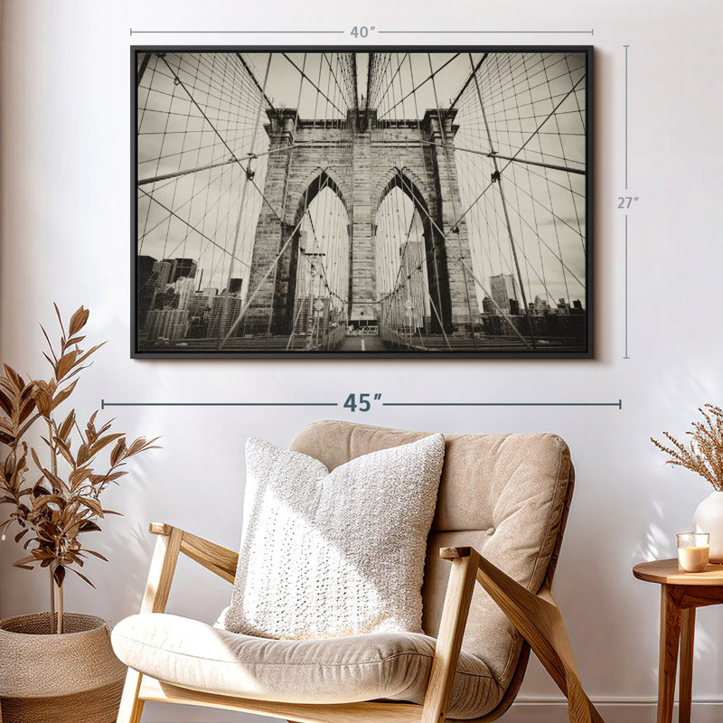 "Art mural pont de Brooklyn monochrome", H 27 po x l 40 po