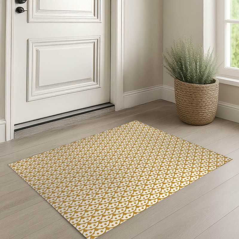 Tapis d'entrée intérieur mince, léger et antidérapant à motif éventail, Golden Ochre, L 24 po x L 36 po