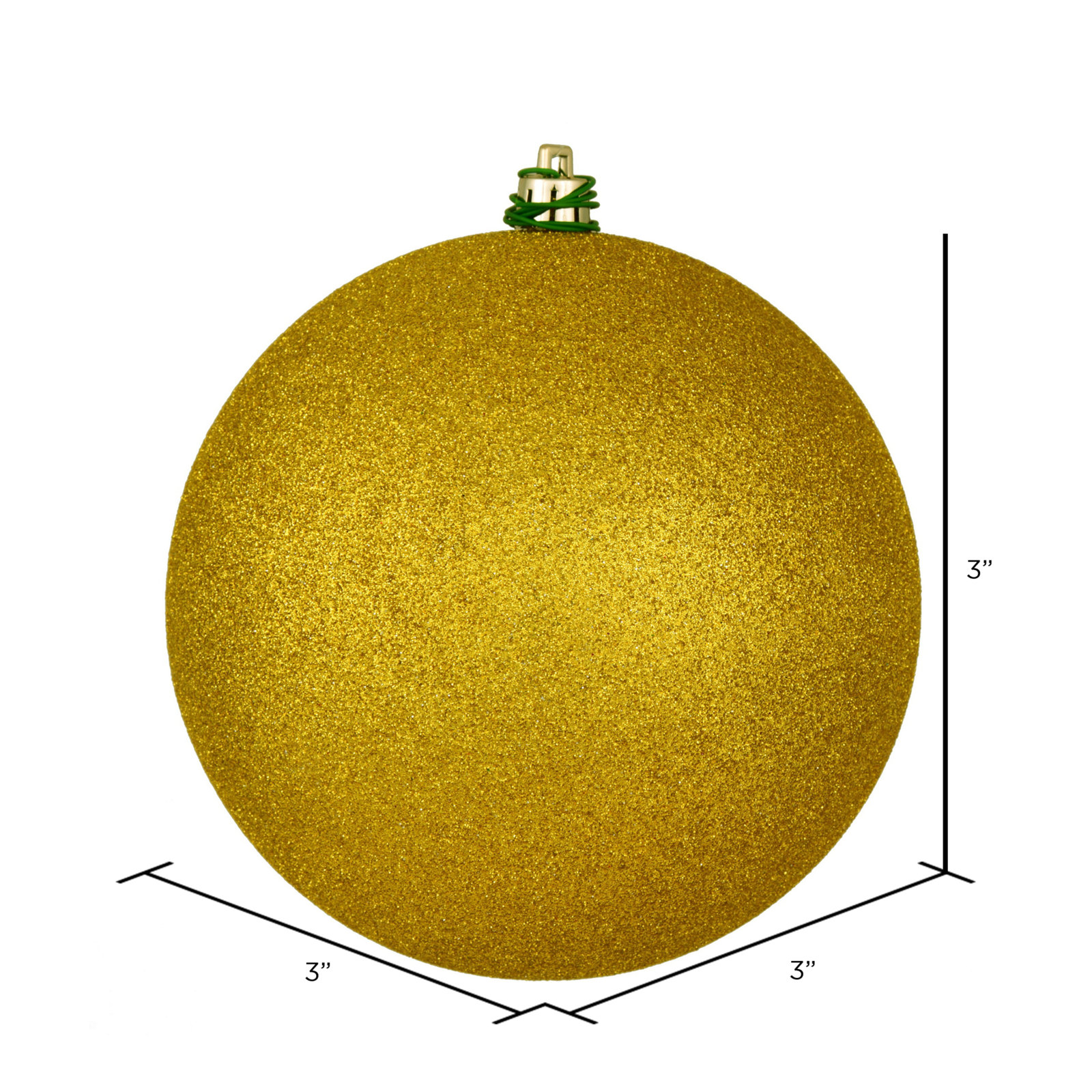Holiday Décor Ball Ornament, 3" H x 3" W x 3" D, Medallion Gold Glitter