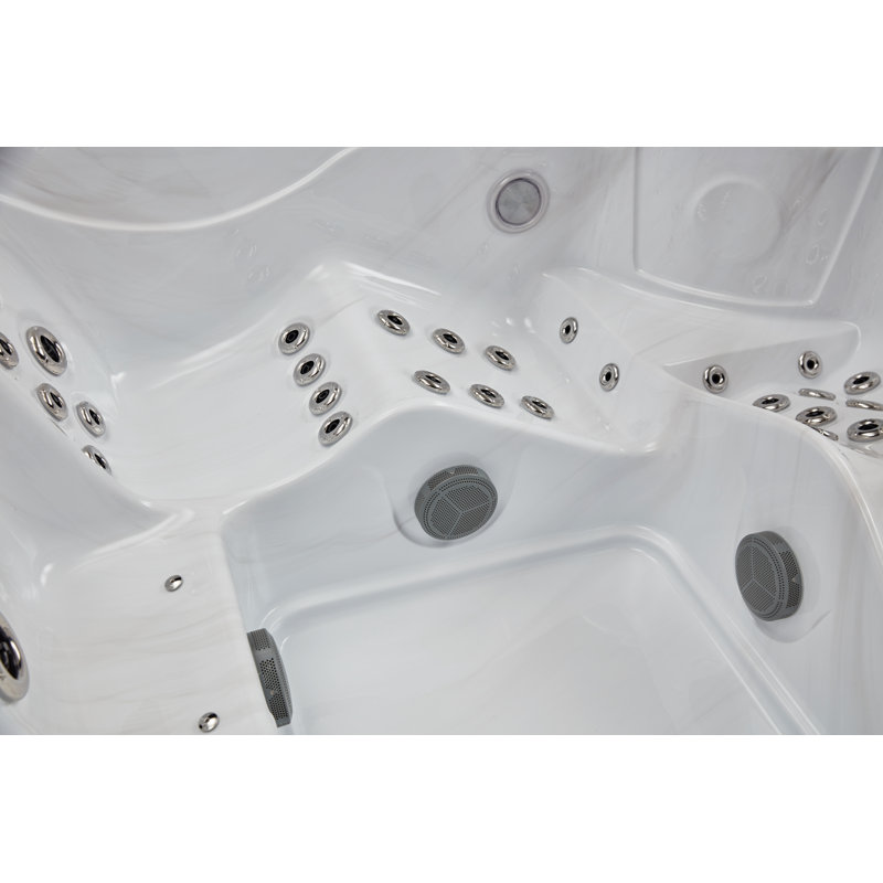 Luxury Gray Acrylic 6-Person Square Hot Tub with LED Lighting