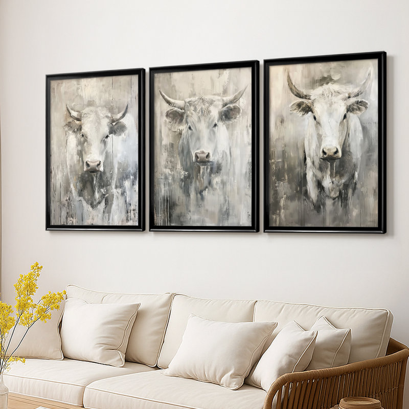 ANIMALS Series Cxxxiv - Toile tendue avec châssis sur mesure - 3 pièces, H 21 po x l 30 po, Noir