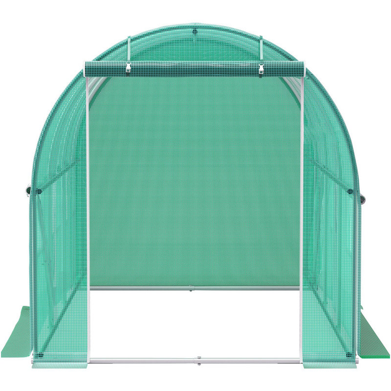 Walk-in Tunnel Greenhouse, 9.8 x 6.6 x 6.6 ft Portable Plant Hot House w/ Galvanized Steel Hoops, 1 Top Beam, Diagonal Poles, Zippered Door & 6 Roll-up Windows, Green