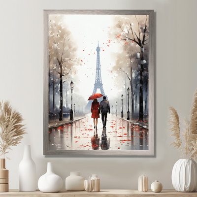 «Paris Love Couple», Tour Eiffel, aquarelle - décoration murale Paris
