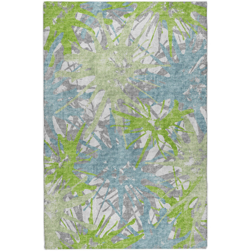 Premium Machine Washable Dream Shag ADS77 Tropical Rug, 8' x 10', Green