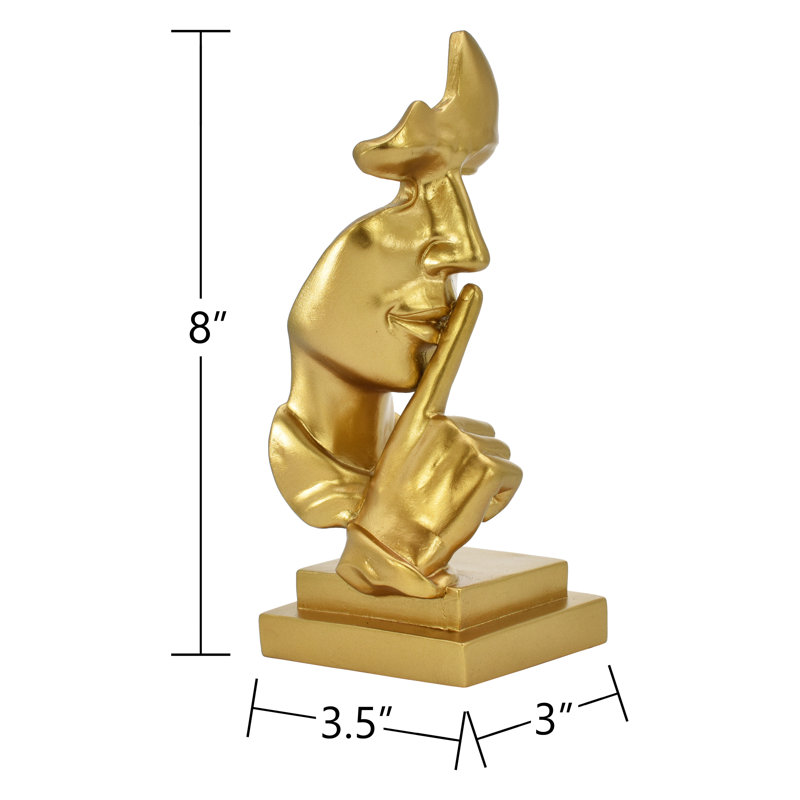 Adam & Friends Home Decor Silence Is Golden Sculpture | 1-Piece, 8'' H x 3.5'' W x 3'' D, Gold